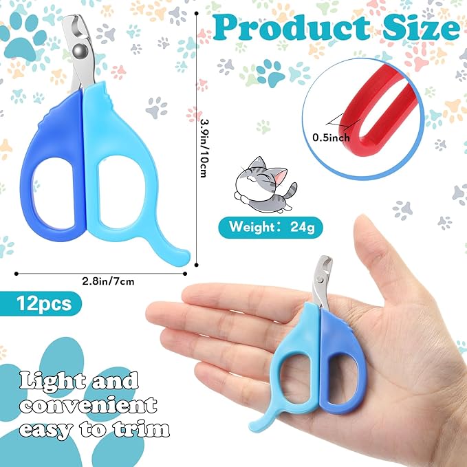 Therwen 12 Pcs Cat Nail Clipper Bulk Cat Nail Trimmer Kitten Claw Clippers Pet Nails Cutter Claw Care for Cats Kittens Bunny Puppy Rabbit Gatos Sharp Safer (Moon-Shaped,Morandi Colors)