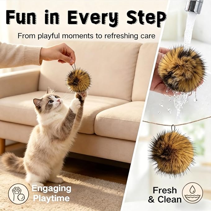 3pcs Cat Toy Faux Rabbit Fur Ball, 2026 New Soft Fluffy Cat Ball, Furry Catnip Ball Washable & Fun to Chase, for Bunny Kicks & Chase Games, for Indoor Exercise & Bonding
