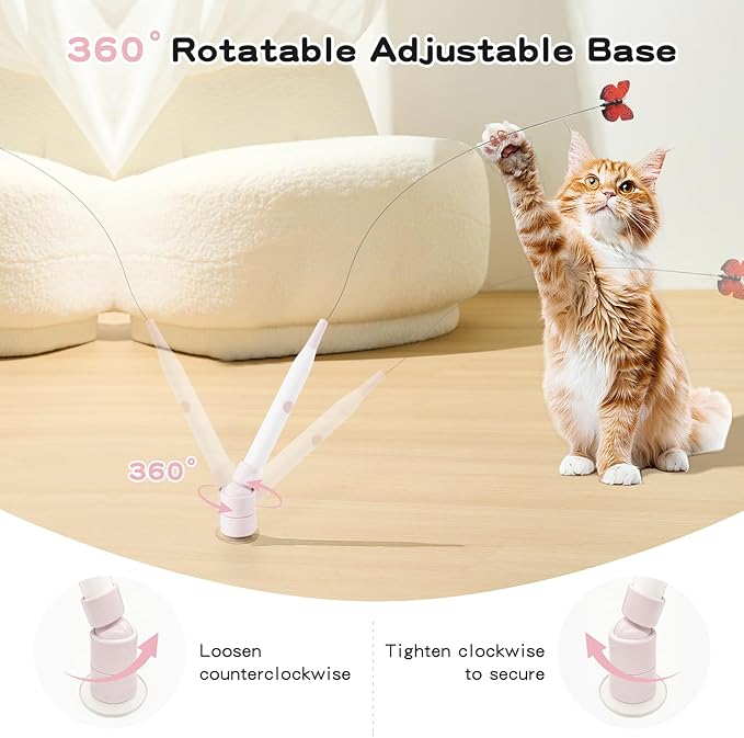 Interactive Cat Toys for Indoor Cats - Electric Cat Wand Toy with Butterfly, Self-Play & Handheld Dual Mode, USB Rechargeable with Strong Suction Base, Smart Motion Activated Enrichment Cat Toy, Pink