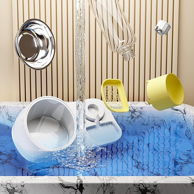 Automatic Cat Water Dispenser and Food Feeder with 16° Tilt Design for Neck Pressure Relief and Hygiene