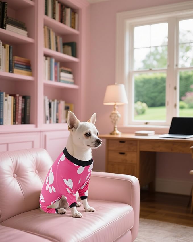 PET SHOW 4 Pack Small Dog Pajamas Girl Doggies Soft Stretchy PJs Paw Floral Jumpsuit Puppy Cats Doughnut Ice Cream Onesies Outfits with Sleeve Pets Breathable Summer Clothes Costume M
