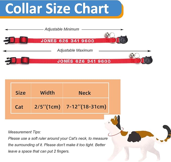 Personalized Cat Collars, Embroidered with Pet Name and Phone Number, Adjustable Nylon Breakaway Safety Release Buckle ID Collar,Custom Text with Bell for Cat or Kitten,Grass Green