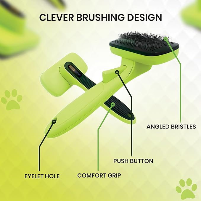 ELITE ETAIL Self Cleaning Pet Hair Brush with Additional Comb and Bath Brush - Skin Friendly Pet Grooming Kit for Dogs and Cats, Detangling, Deshedding, and Bathing Tools for All Fur Types. 7 in long