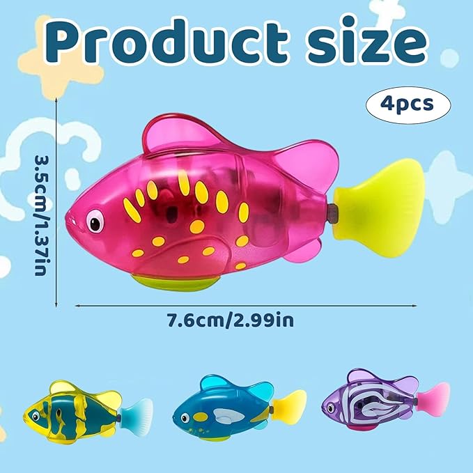 Robot Fish, Robotic Fish for Cats and Dogs, Swimming Fi-sh with Luminous Function, Waterproof Bath Fi-sh for Pets, Interactive Robot Fi-sh Aquarium and Pool Play (4 Pack)