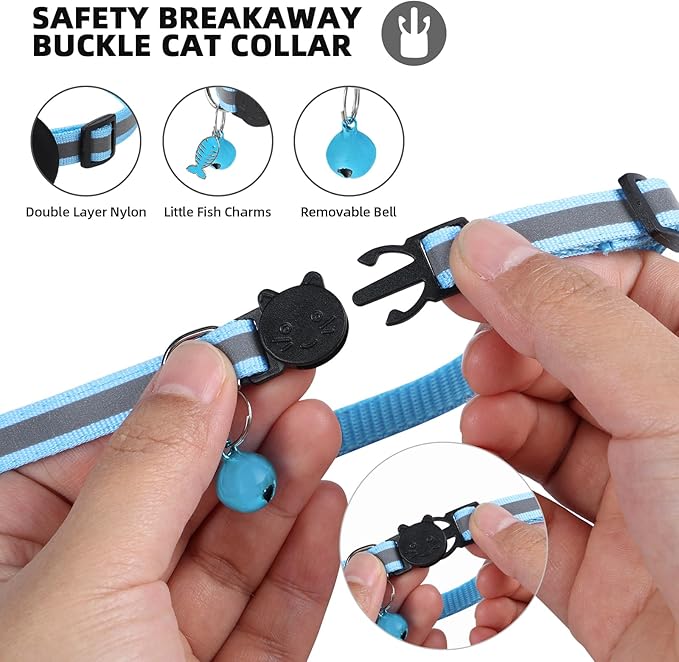Airtag Cat Collar, Air tag Cat Collar with Bell and Safety Buckle in 3/8" Width, Reflective Collar with Waterproof Airtag Holder Compatible with Apple Airtag for Cat Dog Kitten Puppy (Black+Blue)