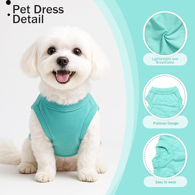 2 Pieces Dog Clothes for Small Dogs Girl Boy Chihuahua Clothes Summer Puppy Soft Dog Shirt Solid Color Pet Clothing Cute Cat Cloth, XXS,Green,Blue