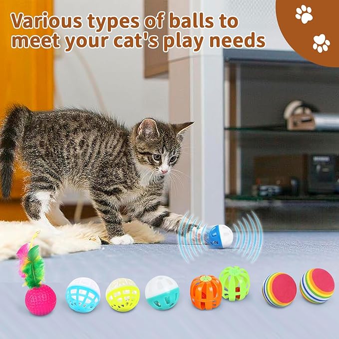 iCAGY 25 Pcs Cat Toys for Cats, Indoor Kittens - Interactive Variety Pack, 45 inches Rainbow Cat Tunnel, Feather Teaser, Feather Golf, Mice, Springs, Balls, Noise Toys - Rainbow/Colorful 45"
