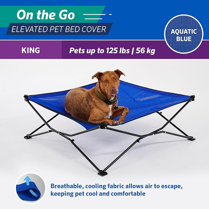 Coolaroo On The Go Cooling Elevated Dog Bed Replacement Cover, Portable for Travel & Camping, Collapsible for Storage, King, Aquatic Blue