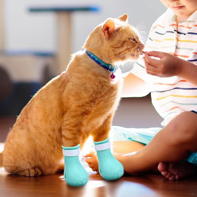 Gosknor 4 Pcs Silicone Cat Feet Claw Covers, Anti-Scratch Cat Nail Shoes Kitten Feet Paw Boots Cat Protector Caps to Prevent Scratching Pet Supplies for Bathing Shaving Grooming