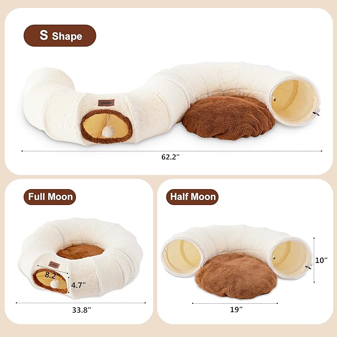 ZOMISIA Cat Tunnel Bed for Indoor Cats, Cute Cat Donut Toy Tunnel for Small Large Cats, Peekaboo Pet Cave Play Tunnel Toys for Kitten/Rabbit,Beige