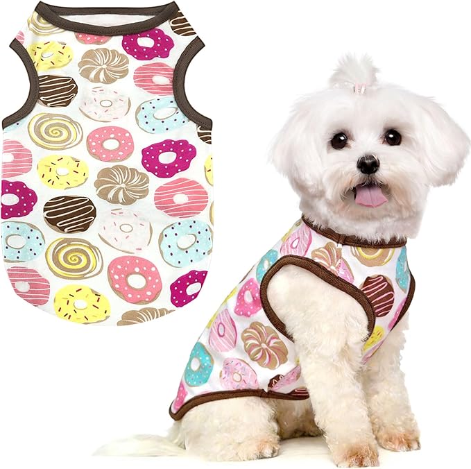 PETCARE Cartoon Dog Shirts for Small Dogs Cute Dog Clothes Brown Donut Tshirt Soft Cotton Puppy Pajamas Breathable Sleeveless Pet Tank Top Spring Summer Dogs Clothes for Chihuahua Yorkie Shih Tzu