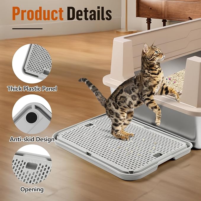 Large Cat Litter Box Step Mat, 16.5"x11.2" Cat Ramp Stairs, Cat Litter Catcher for Self-Cleaning Litter Box, Cats Pedal Step Stool Ideal for Kitten & Older Cats (Light Grey)