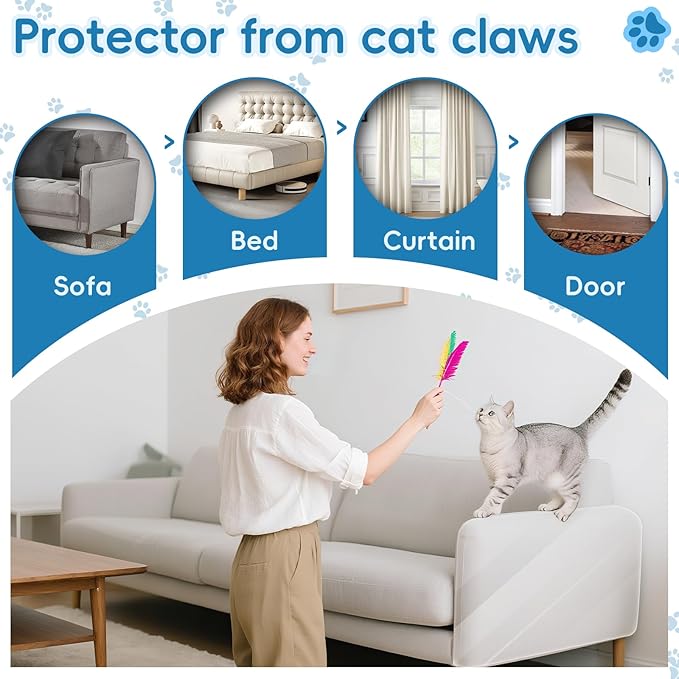 Anti Cat Scratch Furniture Protector,196.8" x 16.9" Couch Shield Against Cat Scratching,Thickened Transparent Self-Adhesive Couch Protector