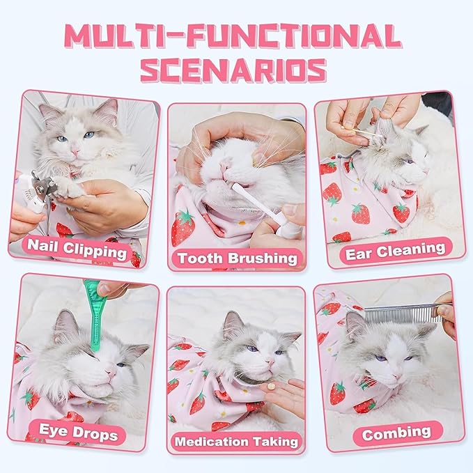 Supet Cat Wrap for Cutting Nails, 2026 Self-Adherent Cat Grooming Wrap, Anti-Escape Calming Cat Swaddle Wrap for Medicine, Nail Clipping, Teeth Brushing, Ear Cleaning