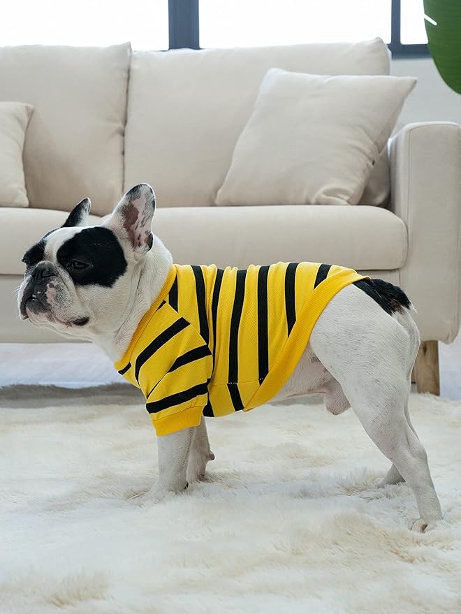 2 Pack French Bulldog Striped T Clothes T-Shirt for Medium Dogs Tee Shirts for Boston Terrier Pitbull Bichon Spring Summer Girl Pet Apparel, Large, Pack of 2