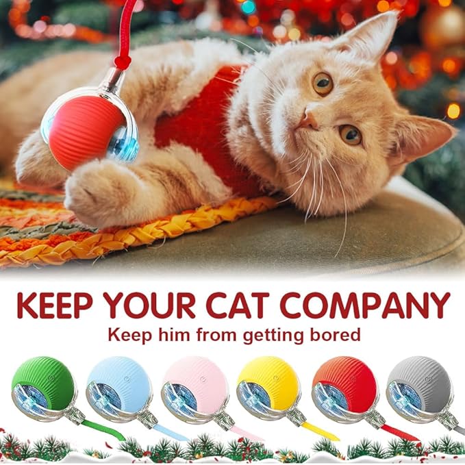 Interactive Cat Toys for Indoor Cats, Interactive Pet Toy Ball, Cat Toy Ball for Bored Indoor Cats, Smart Rolling Ball for Dogs & Cats (Red+Green+Grey)
