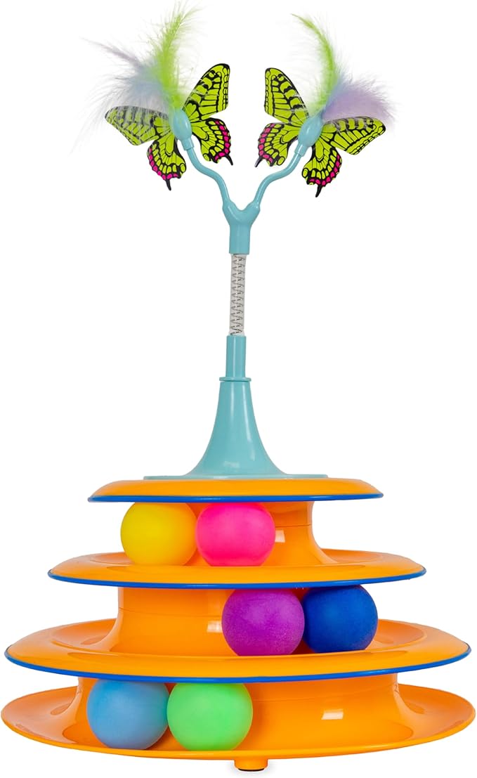 Catstages 2-in-1 Bouncy Flutter Bug Spring Cat Toy – Interactive Standalone or Ball Track Add-On, Blue