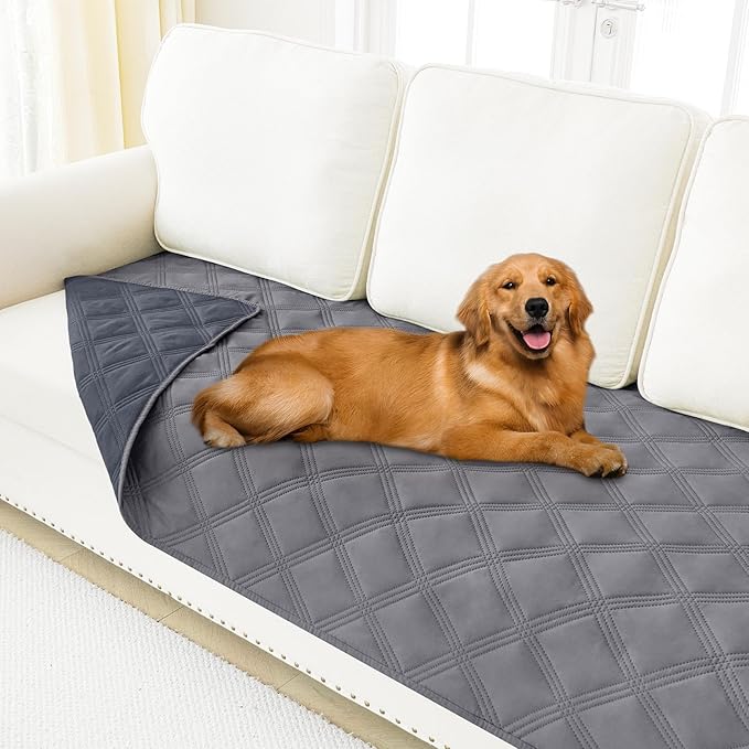 Smiry Waterproof Dog Bed Cover Blanket 30x95, Soft Reversible Pet Blanket, Washable Leakproof Cats Dogs Couch Cover for Sofa, Couch, Furniture, Lattice, Grey/Dark Grey