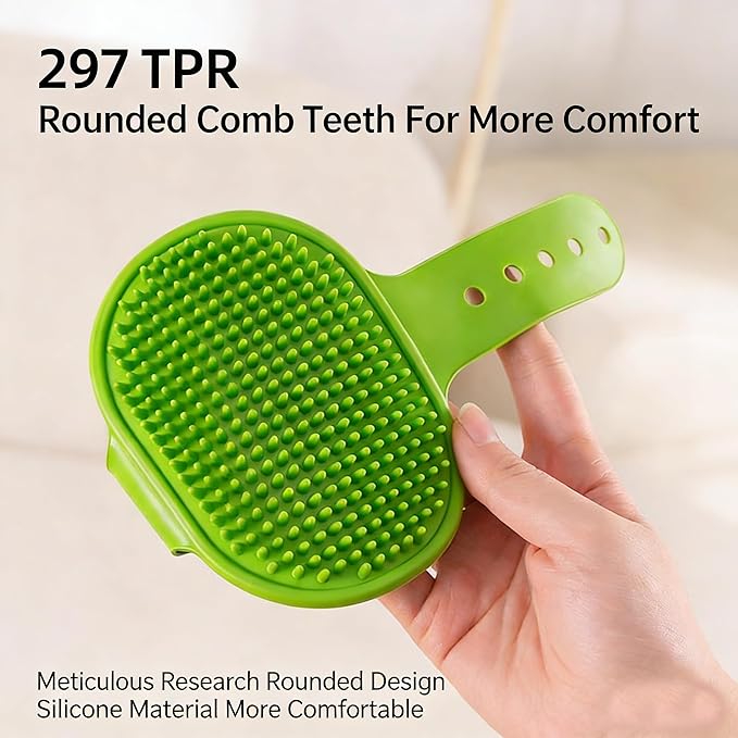 5-Pack Cat Self Groomer Brush with Adjustable Strap, Soft TPR Massage Grooming Pad with 297 Rounded Teeth, Fits 1.38-2.17in (35-55mm) Posts, Easy to Clean, Green