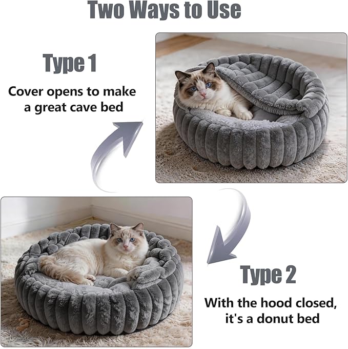 Cat Beds for Indoor Cats, 2 in 1 Cat Cave Bed Kitten Bed for Small Pets, Small Dog Bed with Cover, Pet Bed for Puppy and Kitten with Anti-Slip Bottom-Dark Gray-24 inches