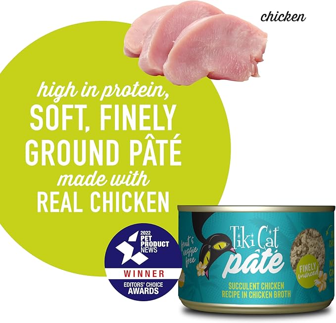 Tiki Cat Luau Pate, Succulent Chicken Recipe in Broth, Grain-Free Balanced Nutrition Wet Canned Cat Food, for All Life Stages, 5.5 oz. Can (8 Count)