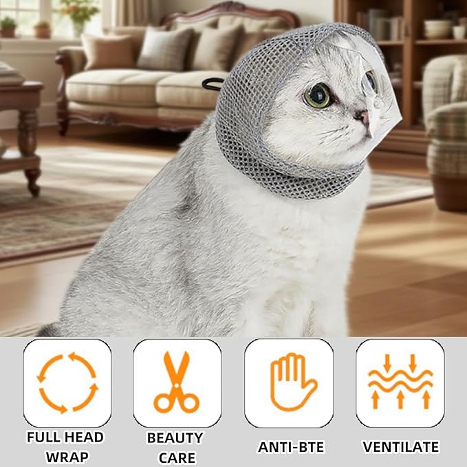 Cat Bubble Muzzle for Cats That Bite Transparent Muzzle for Grooming and Nail Trimming Adjustable Soft Breathable Mesh for Bite Prevention(Grey S)