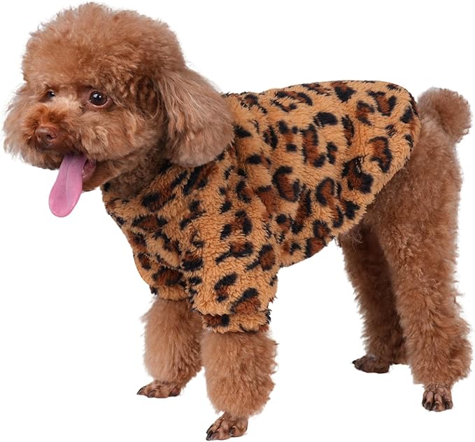 Leopard Print Dog Sweater – Stretchy Fleece Dog Turtleneck Sweatshirt for Puppies & Cats, Soft & Warm Pet Winter Clothes for Small, Medium & Large Dogs (Coffee Brown, Large/X-Large)
