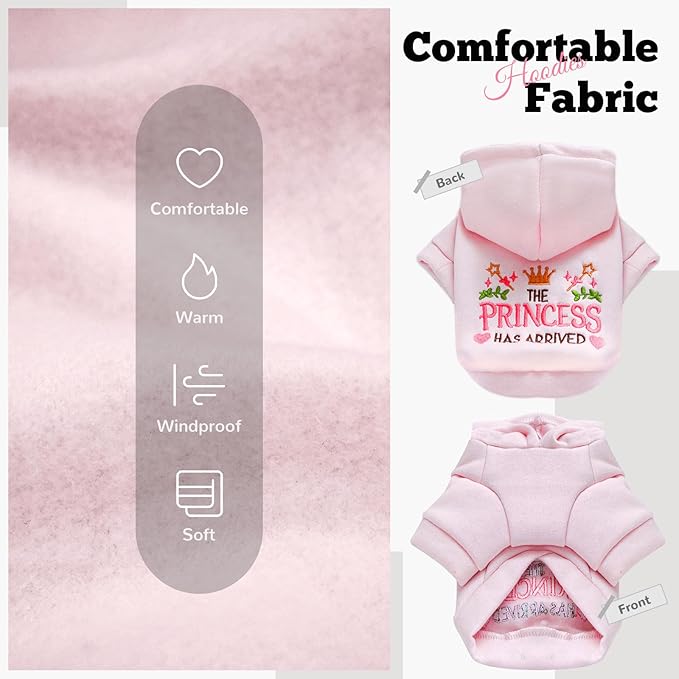 ABRRLO Small Dog Hoodie Clothes Cute Pink Princess Fleece Dog Sweater for Small Dogs Cats Girl Warm Puppy Sweatshirt with Leash D Ring Fall Winter XS Pet Outfits Chihuahua Yorkie Shihtzu(Pink,S)