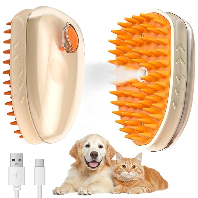 Cat Steam Brush for Shedding, 4 in 1 Pet Steam Brush for Dog Rechargeable Cat Steamy Brushs Cleanser Steaming Dog Brush for Shedding Massaging Grooming