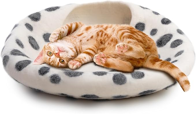 Luxurious Merino Wool Cat Cave - Foldable Hideaway Pod for Indoor Cats - Premium Felt Kitten Pet Enclosure - Covered Cat House for Ultimate Cozy Comfort by Woolygon