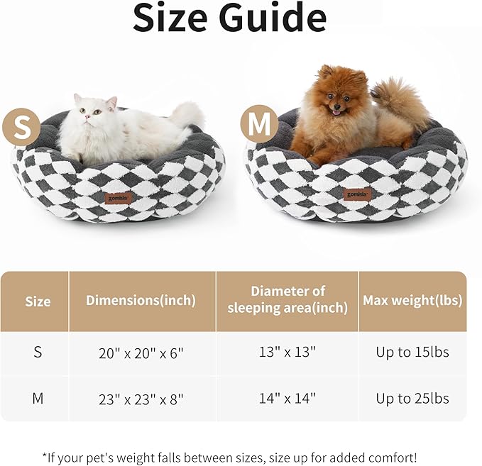 ZOMISIA Large Cat Beds for Indoor Cat, Donut Dog Beds for Small Dog, Round Plush Puppy Bed for Kitten, Brown