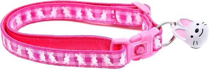 Easter Bunnies on Plaid Cat Collar with Bell | Safety Breakaway Collar | Adjustable Large Size or Kitten Collar (Pink, Large(10lbs & Up))