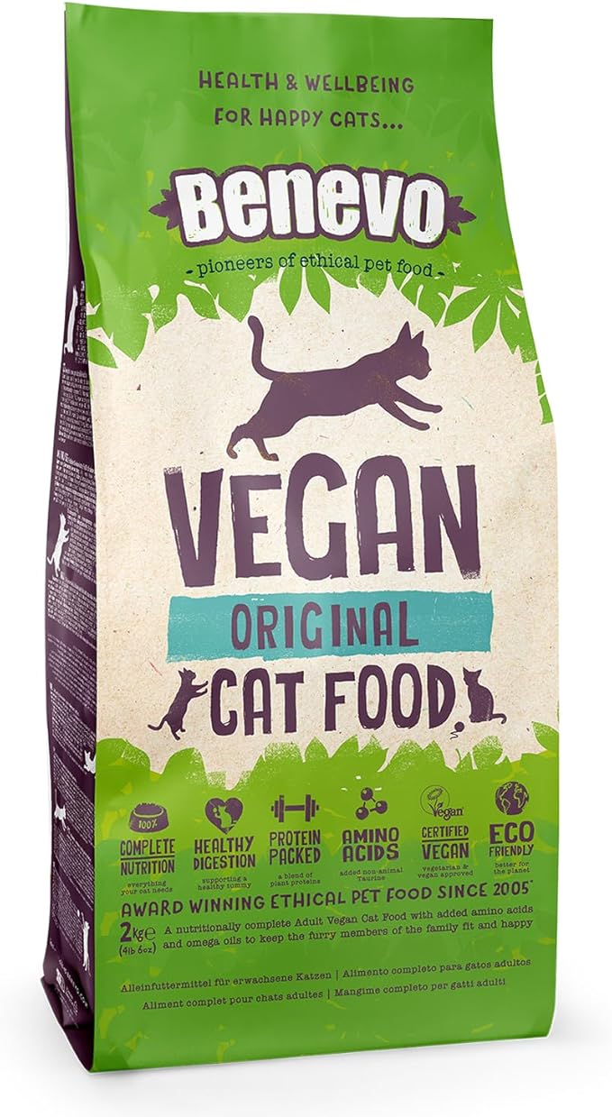 Benevo Vegan cat Food for Adult Cats 2kg. Holistic, Meat-Free, Complete, Non-gm Dry Food Kibble for Your cat. Award Winning Vegan pet Food Made in the UK.