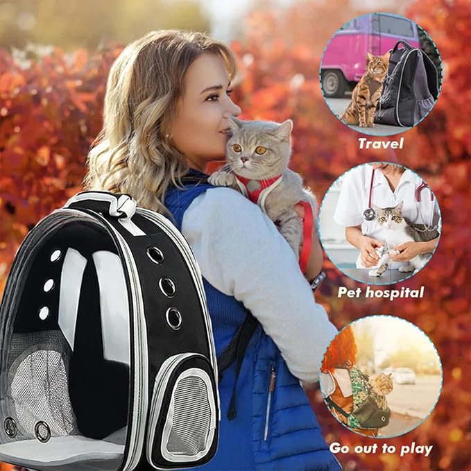 Cat Backpack Carrier, Pet Cat Carrier with Ventilated Design for Carrying Puppy Cats, Pet Carrier Backpack for Traveling/Hiking/Camping/Outdoors Airline Approved Travel Carrier (Black)