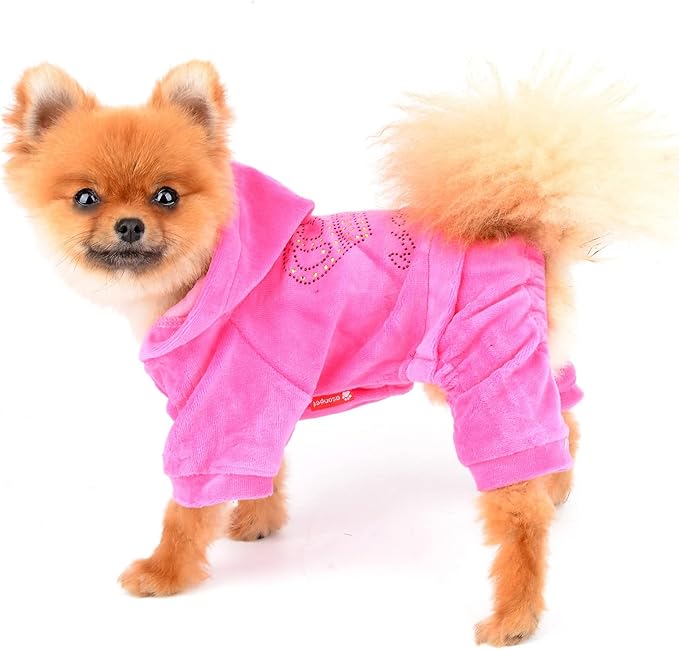 SMALLLEE_LUCKY_STORE Pet Clothes for Small Dog Cat Soft Velvet Crown Jumpsuit Coat Hooide Pajamas Tracksuit Pink XS