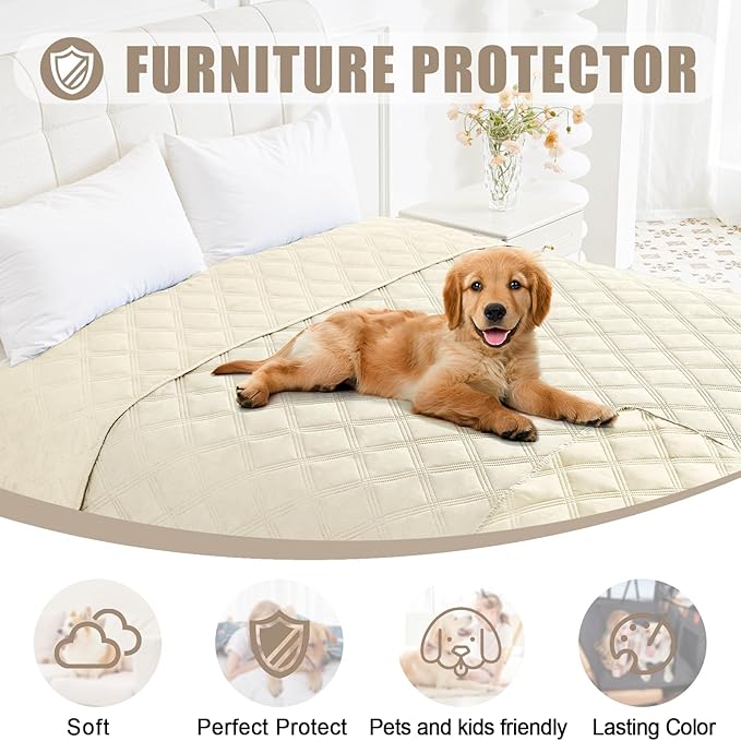 Smiry Waterproof Dog Bed Cover Blanket 40x70, Soft Reversible Pet Blanket, Washable Leakproof Cats Dogs Couch Cover for Sofa, Couch, Furniture, Beige/Beige