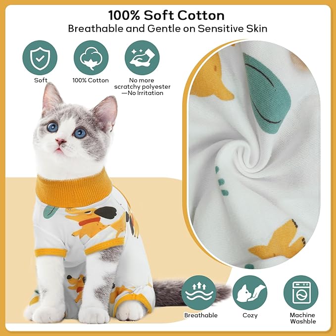QBLEEV Cat Recovery Suit for Post Surgery, Spay Neuter Suit for Cats, Soft Stretchy Cotton Cat Onesie for Skin Diseases, Anti-Lick Surgical Shirt Pajamas for Abdominal Wound, Kitten Cone Alternative