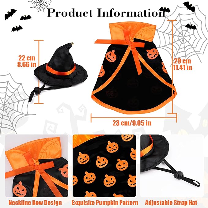 Cute Pet Halloween Wizard Costume with Hat, Cats Small Dogs Soft Clothes Outfit Witch Cape, Pets Costume Apparel Cosplay Clothes for Cats Dogs Kitten Puppy Small Animals, for Halloween Magic Cosplay