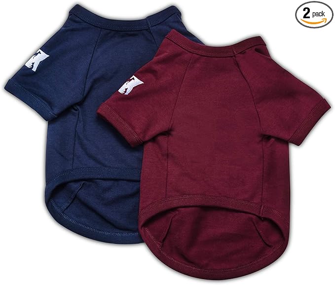 Koneseve Dog Shirts Soft Cotton Dog Clothes Stretchy T-Shirt for Small Medium Large Dogs Cat Shirt Breathable Puppy Outfit Kitten Apparel Pet Pullover Tee Blank Basic Sweatshirt 2-Pack Blue & Red XL