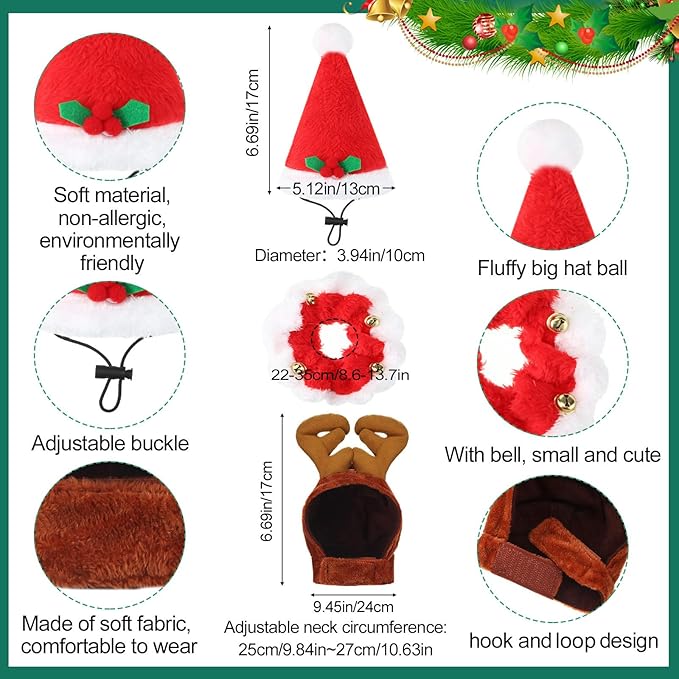 Aliceset 4 Pieces Cat Christmas Outfit with Collar Christmas Pet Costume Adjustable Christmas Cat Costumes Elk Reindeer Christmas Hat Cats Clothes Cute Cat Cape for Christmas Puppy Cat, 4 Designs