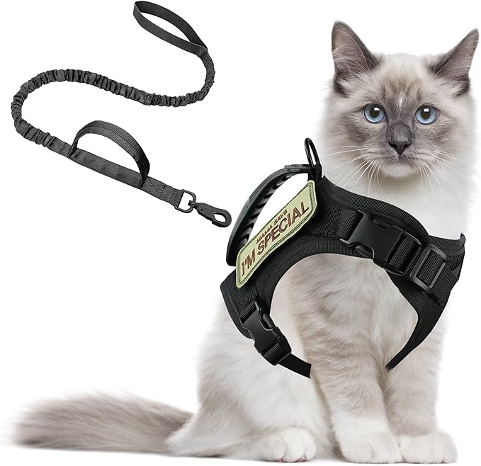 AIWAI Tactical Cat Harness for Walking Escape Proof, Adjustable Pet Vest Harness with Control Handle for Large Cat Small Dog, Soft Mesh, Gift with Patch