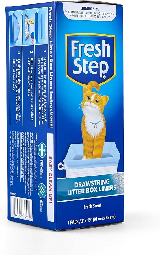 Fresh Step Jumbo Drawstring Cat Litter Box Liners, Scented Heavy Duty Kitty Litter Bags for X-Large Oval or Rectangle Pans, Helps Contain Mess for Easy Lift Out Cleanup, 36 x 19 in, 7 Count - 4 Pack