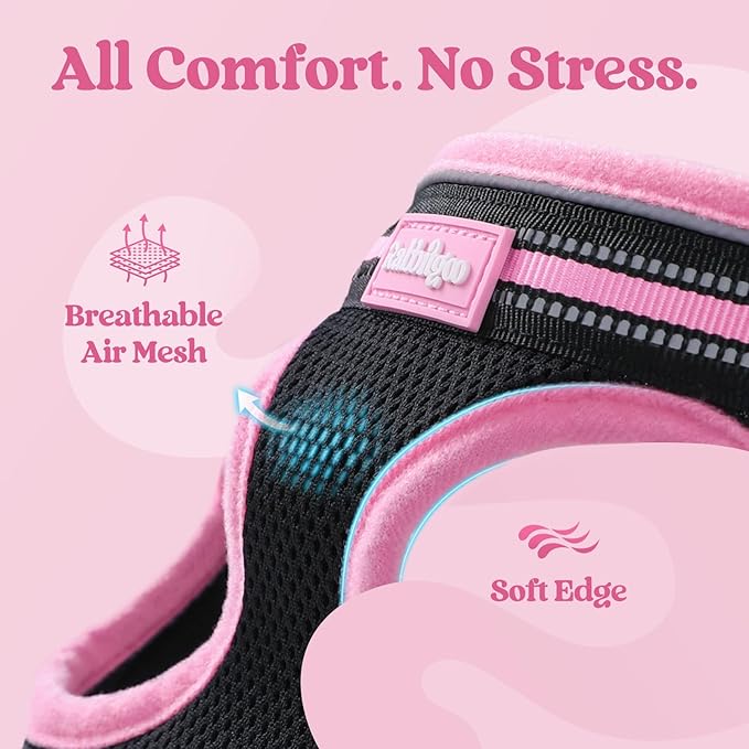 rabbitgoo Cat Harness and Leash Set for Walking Escape Proof, Adjustable Soft Kittens Vest with Reflective Strip for Cats, Comfortable Outdoor Vest, Black & Pink, S