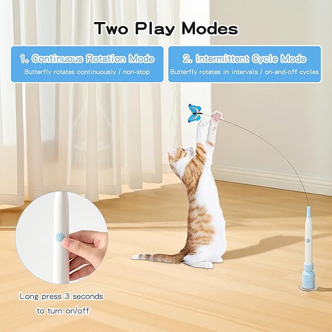 Interactive Cat Toys for Indoor Cats - Electric Cat Wand Toy with Butterfly, Self-Play & Handheld Dual Mode, USB Rechargeable with Strong Suction Base, Smart Motion Activated Enrichment Cat Toy, Blue