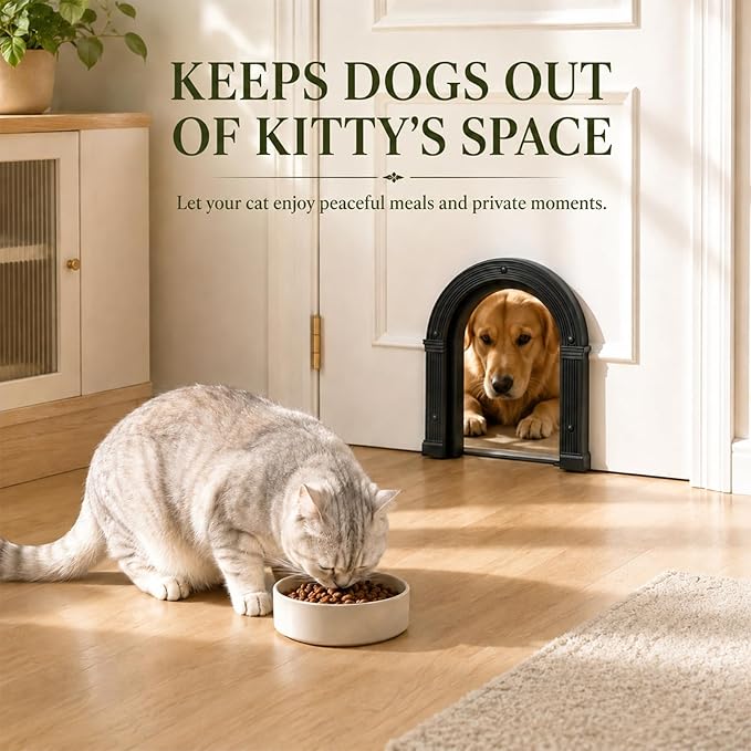 Cat Door for Interior Doors Large Cat Door - No-Flap, No Training Needed, Fits Cats Up to 25 lbs, Easy Installation, Installs in Minutes, Fits 1.25" to 1.75" Thick Solid & Hollow Doors Black
