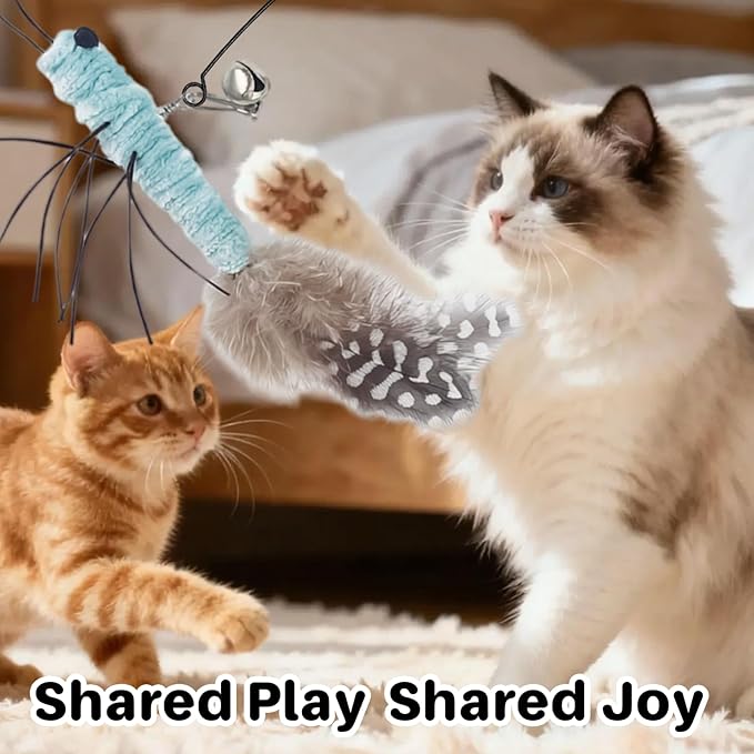 Walfront Interactive Cat Toy, Blue Dragonfly Feather Replacement Wand for Indoor Cats & Kittens — Stimulates Hunting Instinct, Relieves Boredom & Anxiety, Happy & Engaging Play for Busy Cat Parents