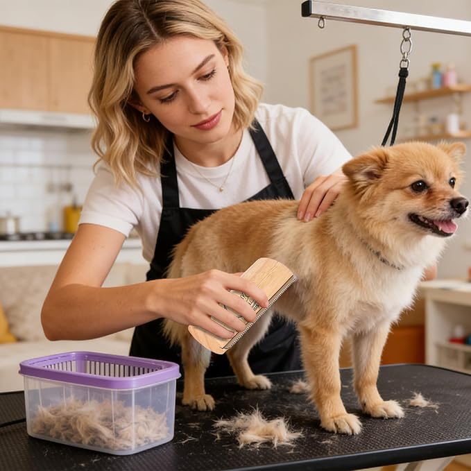 Cat Shedding Brush - Undercoat Remover Comb | Wooden Pet Grooming Brush for Kittens and Medium Large Cats, Removes Loose Long and Short Hair, Gentle Tool for Healthy Coat Care