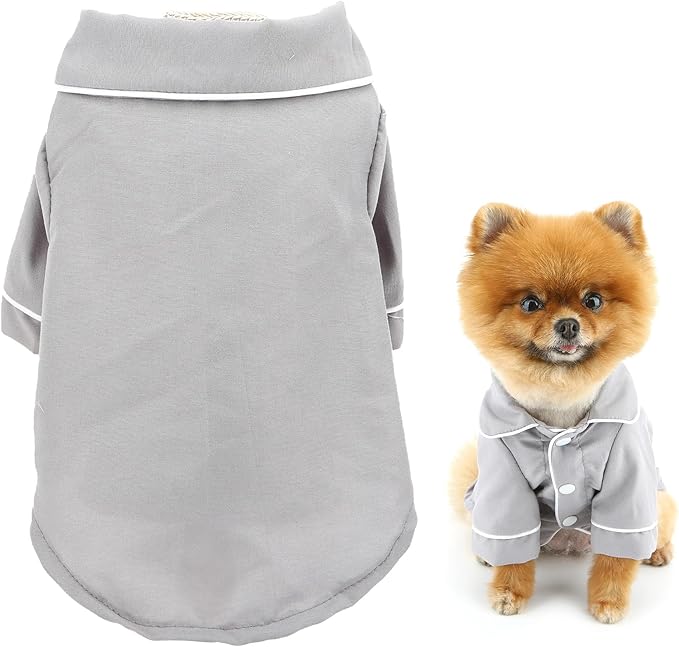 SMALLLEE_LUCKY_STORE Dog Pajamas for Small Medium Dogs Cats Soft Pet Sleepwear Shirts Comfortable Lapel Pjs Loungewear Clothes Bulldog Chihuahua Yorkie Two-Legged Outfit, Gray, 3XL
