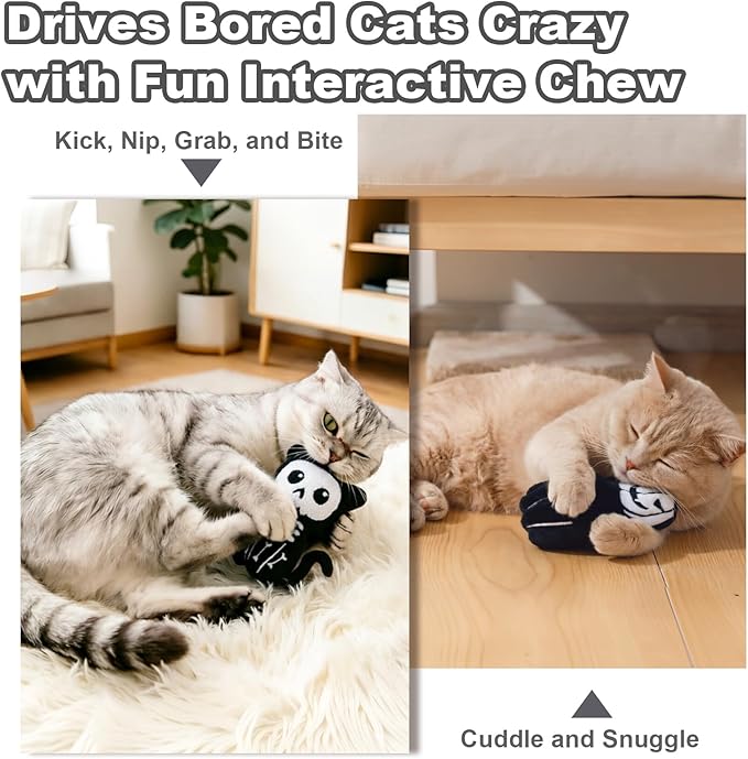 Retro Shaw Catnip Toys, 4 Pack, Horror Goth Cat Toys for Indoor Cats Kitten, Crinkle Interactive Cat Nip Kitty Toys for All Breeds (3.7 Inches)