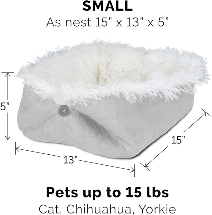 Furhaven Self-Warming Cat Bed for Indoor Cats, 4-Beds-in-1 & Washable - Plush Long Faux Fur Convertible Cuddler - Silver, Small (Pack of 2)